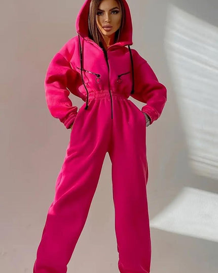 Jumpsuit met capuchon en trekkoord
