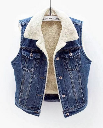Gewatteerd denim vest van lamswol