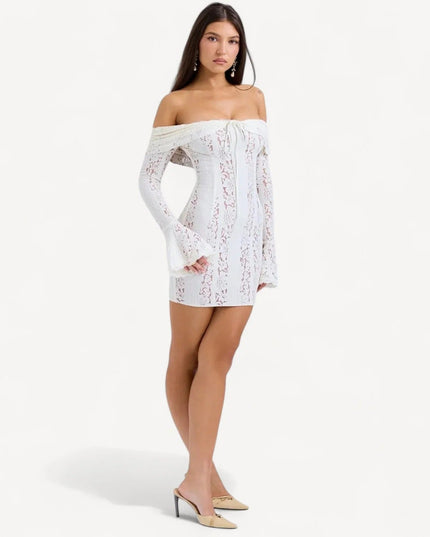 Syerra strapless witte kanten mini-jurk