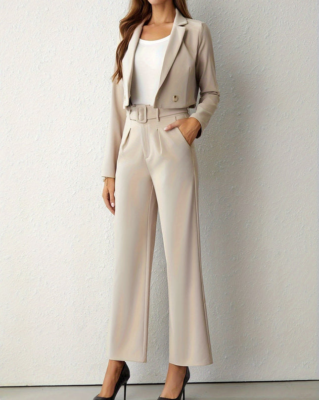 Beige blazer en high waist broek