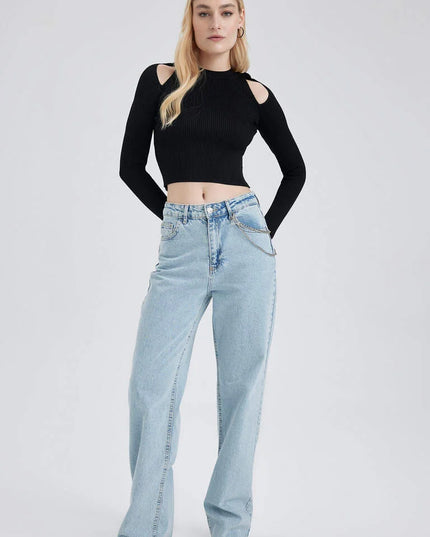 Slim-fit gebreide trui met schouderbandjes