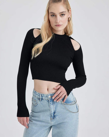 Slim-fit gebreide trui met schouderbandjes