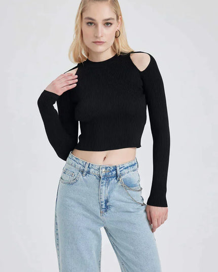 Slim-fit gebreide trui met schouderbandjes