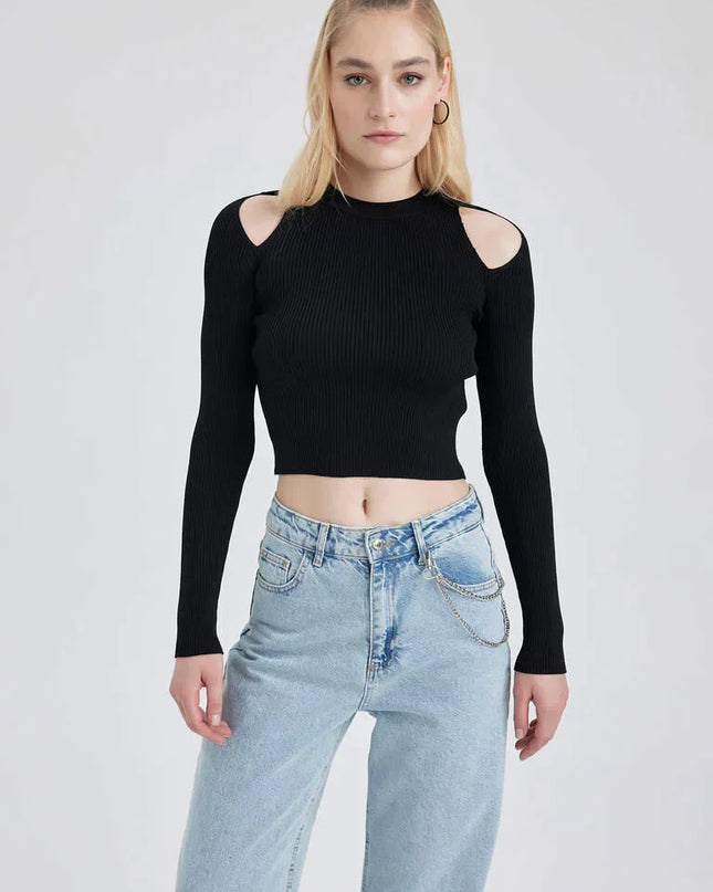 Slim-fit gebreide trui met schouderbandjes