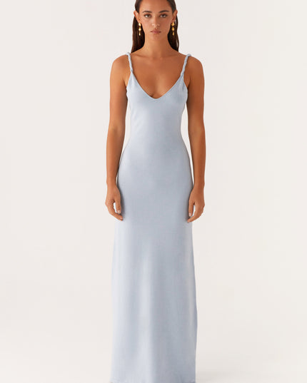 Maria blauwe maxi-jurk