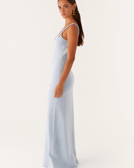 Maria blauwe maxi-jurk