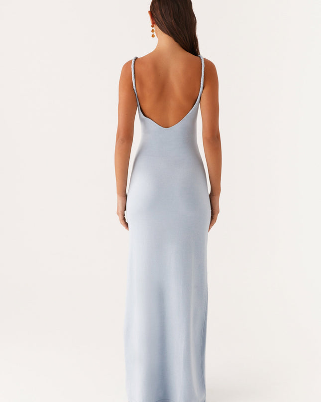 Maria blauwe maxi-jurk