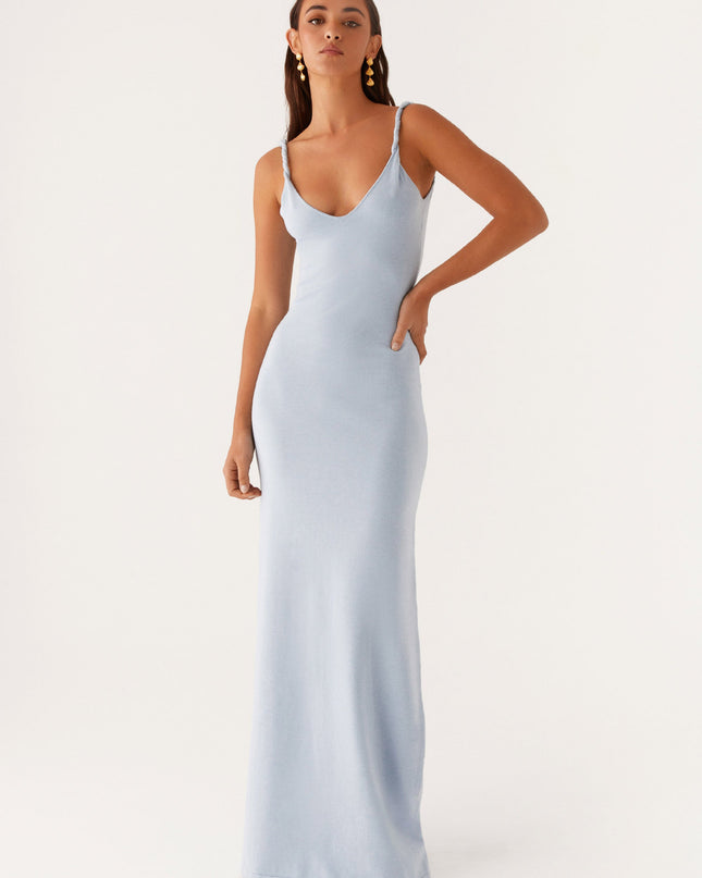 Maria blauwe maxi-jurk