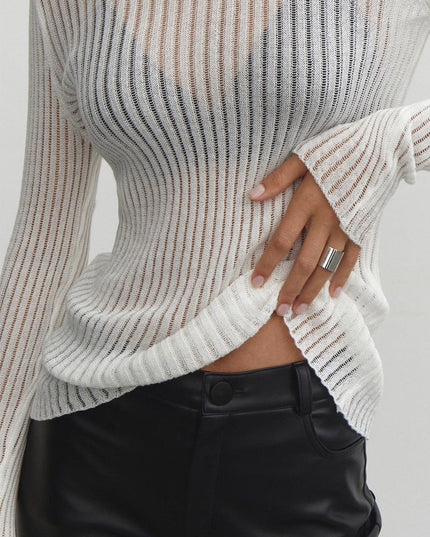 Top met lange mouwen van dun geribbeld mesh