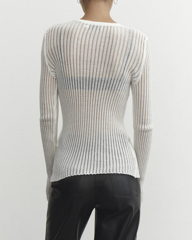 Top met lange mouwen van dun geribbeld mesh