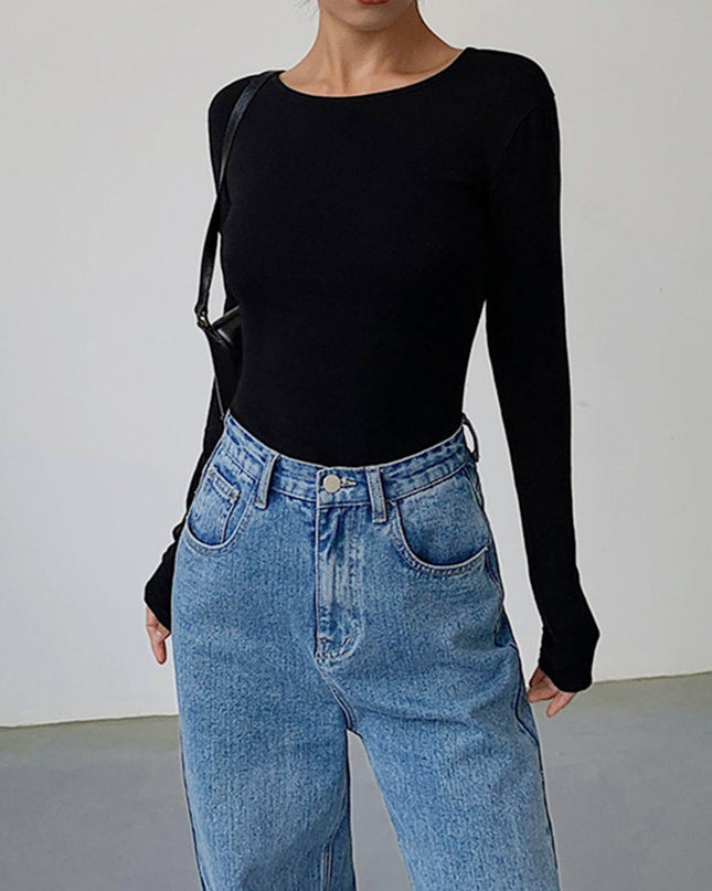 V-vormig shirt met open rug en lange mouwen