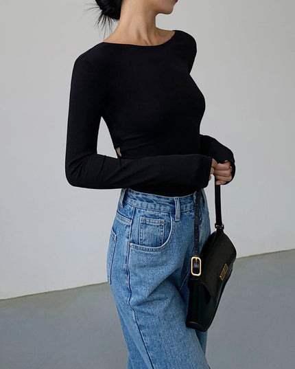 V-vormig shirt met open rug en lange mouwen