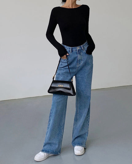 V-vormig shirt met open rug en lange mouwen