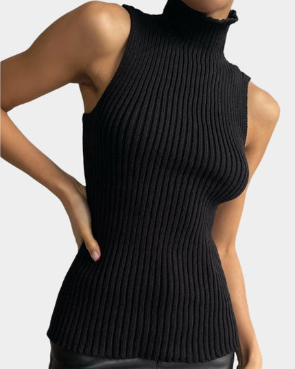 Minimalistisch geribbeld tanktopje met hoge halslijn
