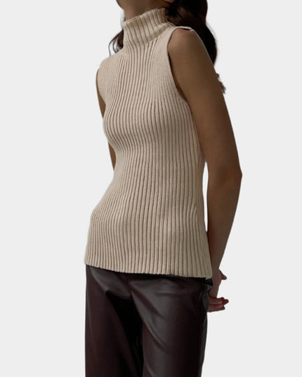 Minimalistisch geribbeld tanktopje met hoge halslijn