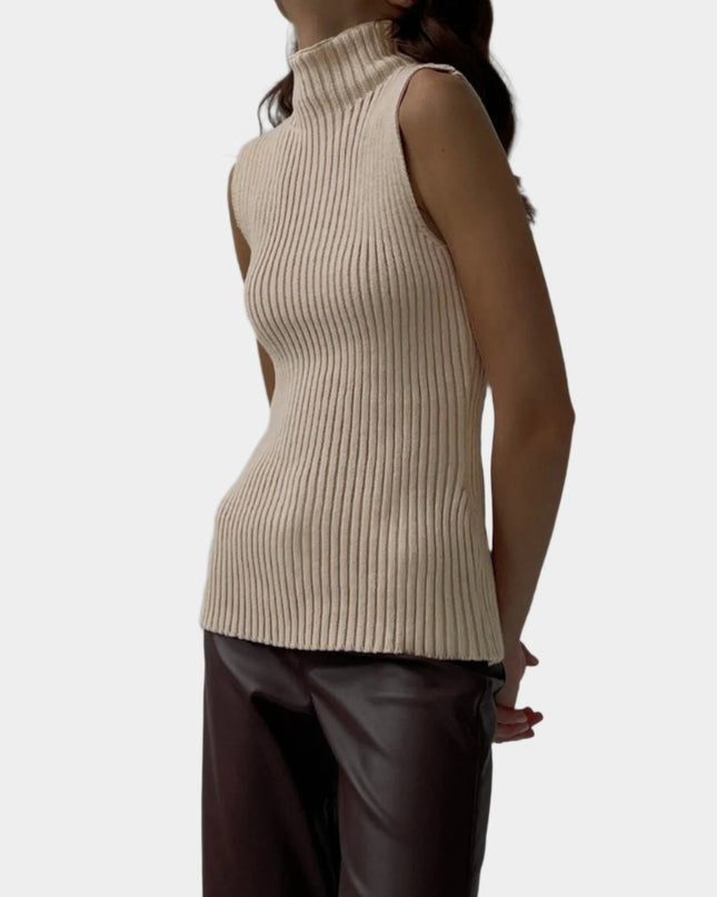 Minimalistisch geribbeld tanktopje met hoge halslijn