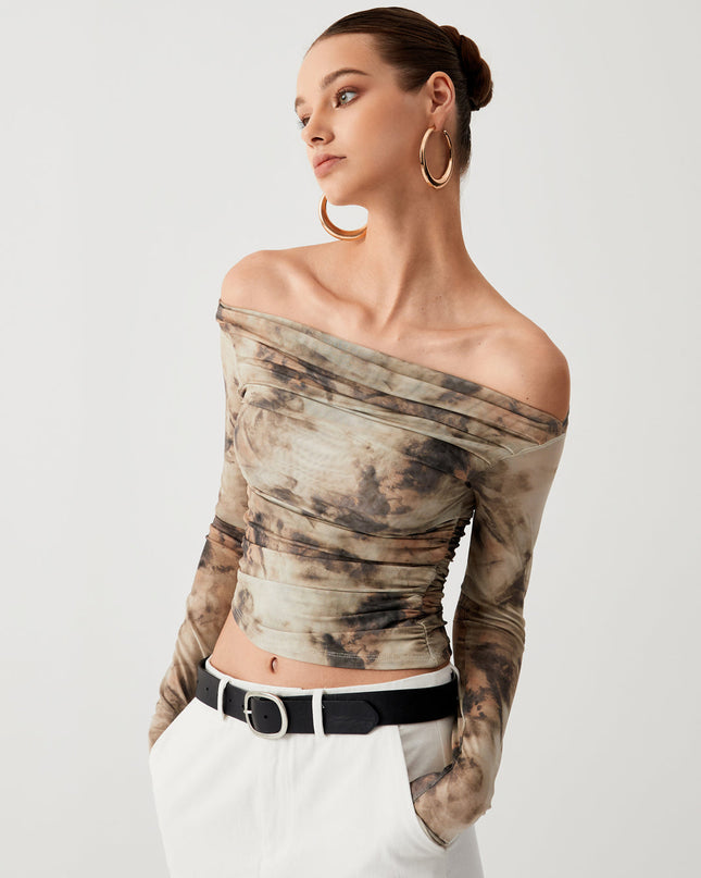 Dunne mesh top met lange mouwen