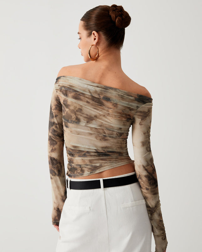 Dunne mesh top met lange mouwen