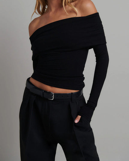 Off-shoulder crop top met lange mouwen