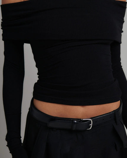 Off-shoulder crop top met lange mouwen