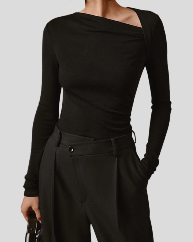Geribbeld asymmetrisch shirt met lange mouwen