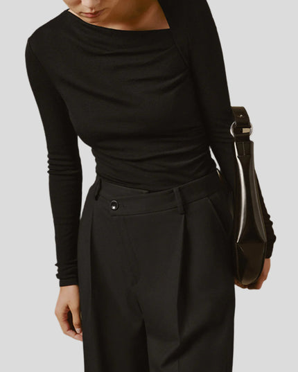Geribbeld asymmetrisch shirt met lange mouwen