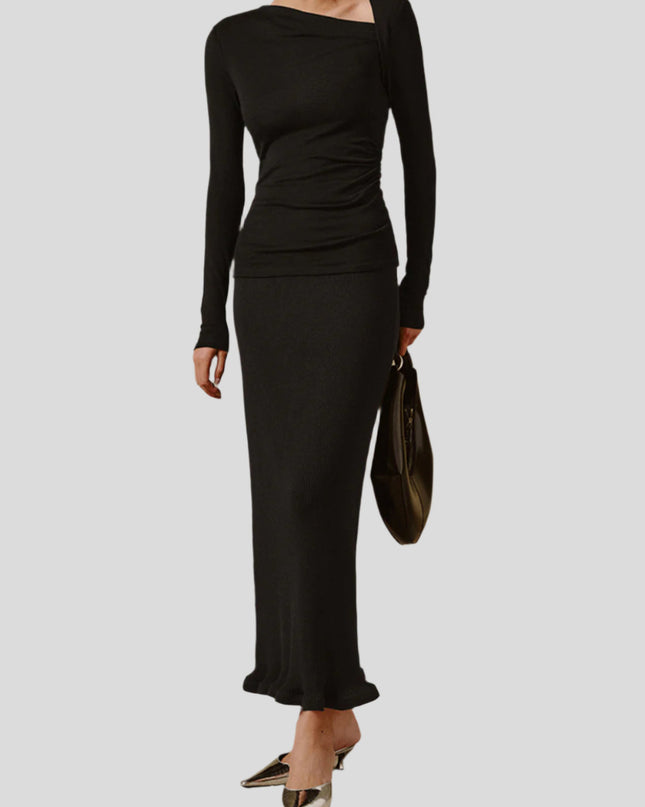 Geribbeld asymmetrisch shirt met lange mouwen