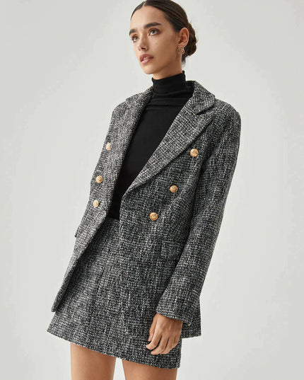 Grijze blazer en rok set