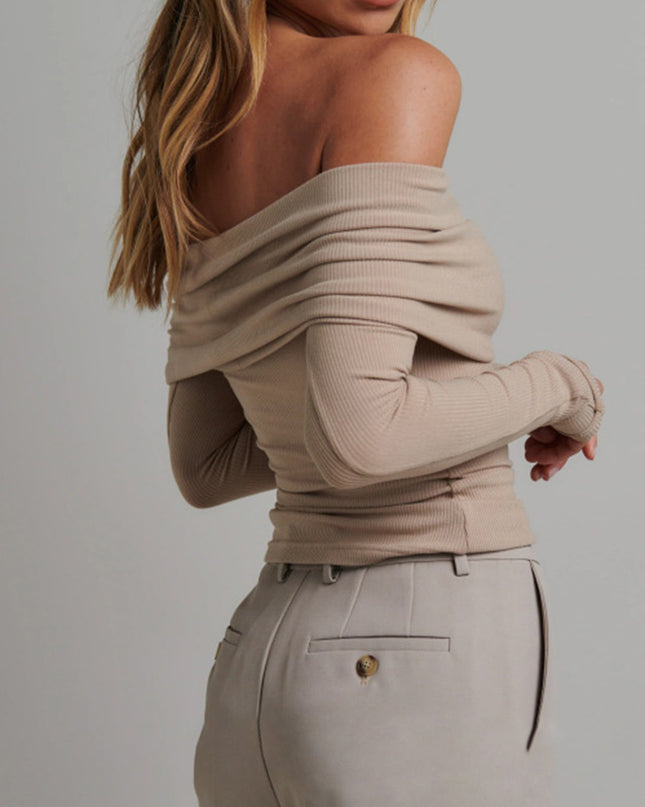 Off-shoulder crop top met lange mouwen