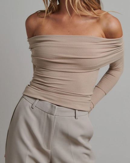Off-shoulder crop top met lange mouwen