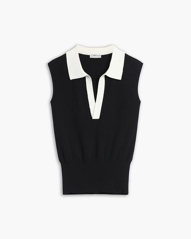 V-hals vest met contrastkraag