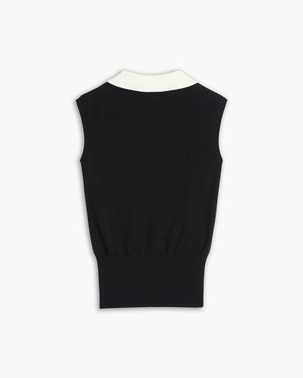 V-hals vest met contrastkraag
