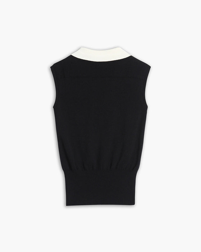 V-hals vest met contrastkraag