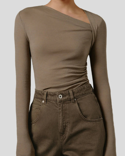Geribbeld asymmetrisch shirt met lange mouwen