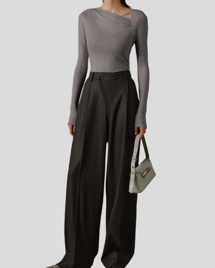 Geribbeld asymmetrisch shirt met lange mouwen