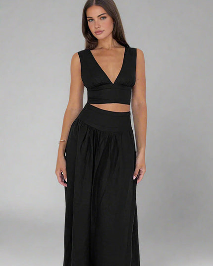 Set met V-hals top en getailleerde taille rok