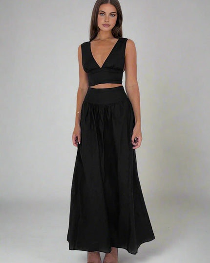 Set met V-hals top en getailleerde taille rok