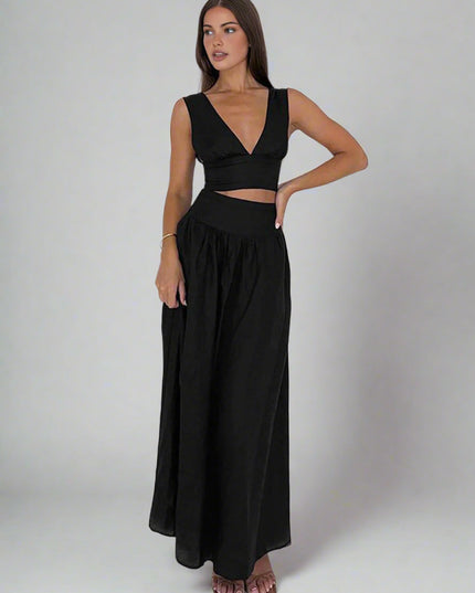 Set met V-hals top en getailleerde taille rok