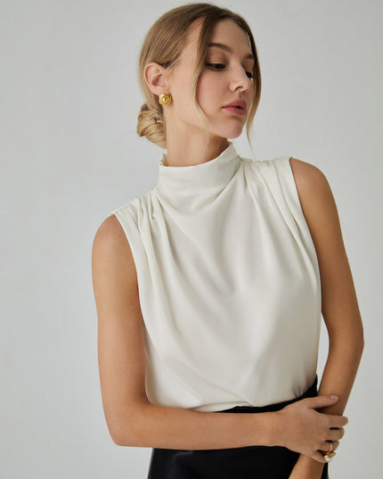 Mouwloze blouse met hoge halslijn