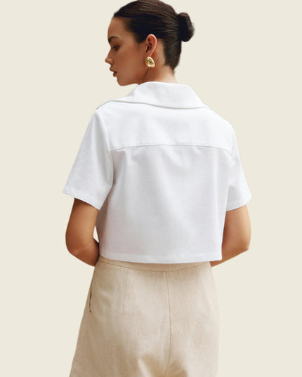 Kort shirt van katoen en linnen