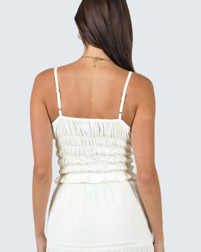 Chiffon top met sla-motief en strikjes