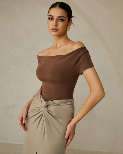 Geplooid off-shoulder t-shirt
