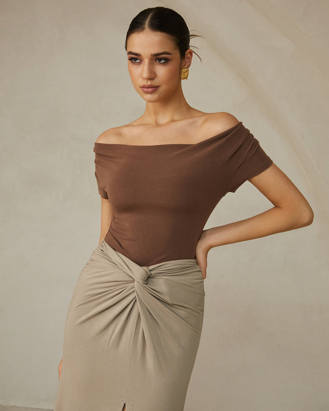 Geplooid off-shoulder t-shirt