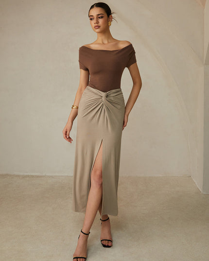Geplooid off-shoulder t-shirt