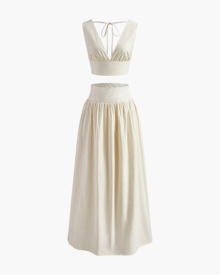 Set met V-hals top en getailleerde taille rok