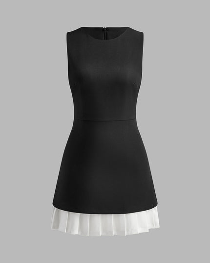 Tweekleurige mouwloze mini-jurk