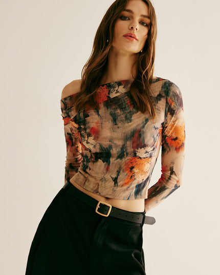 Retro t-shirt met asymmetrische kraag
