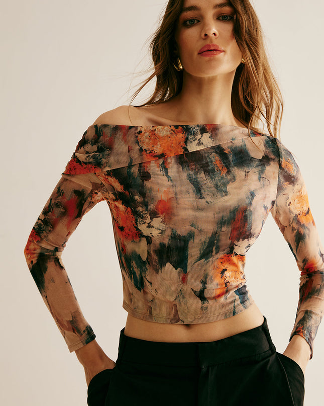 Retro t-shirt met asymmetrische kraag