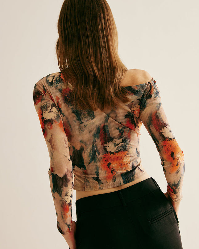 Retro t-shirt met asymmetrische kraag