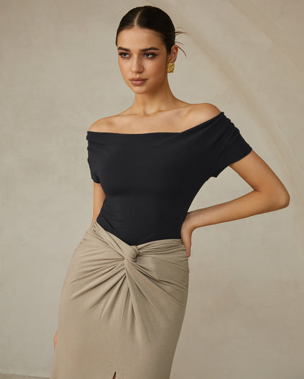 Geplooid off-shoulder t-shirt